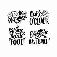 Free vector monochrome lettering foodie stickers collection