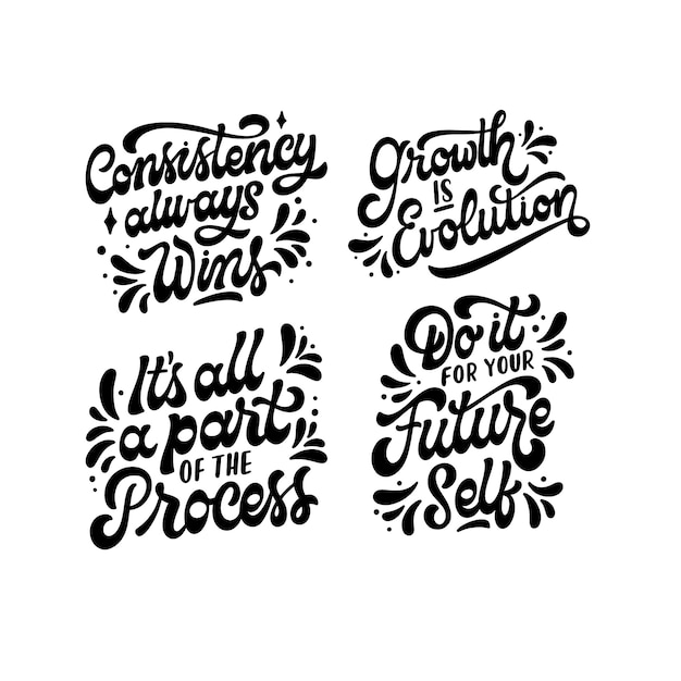 Free vector monochrome lettering growth stickers collection