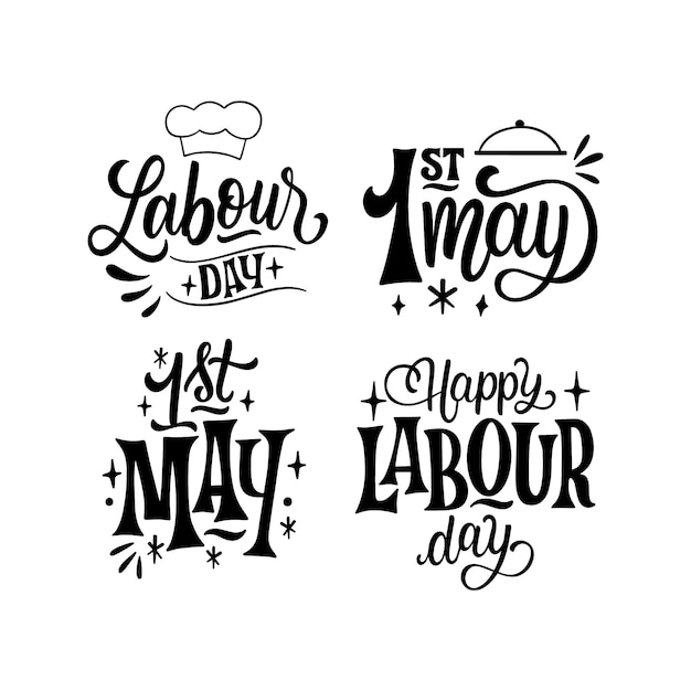 Free vector monochrome lettering labor day stickers collection