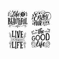 Free vector monochrome lettering life stickers collection