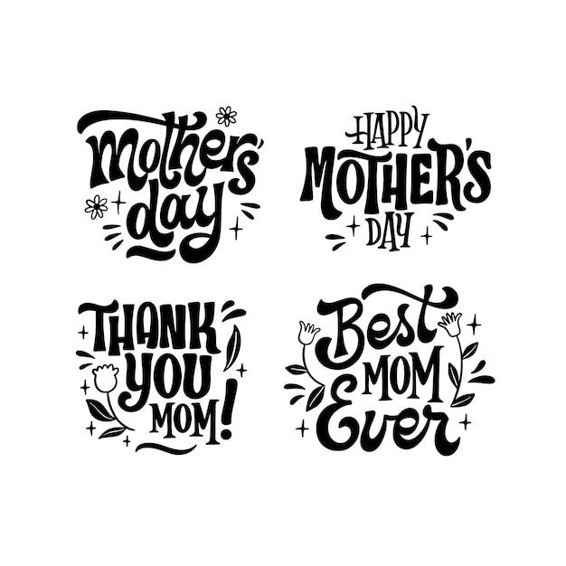 Free vector monochrome lettering mothers day stickers collection