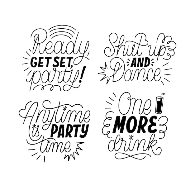 Monochrome lettering night party stickers collection