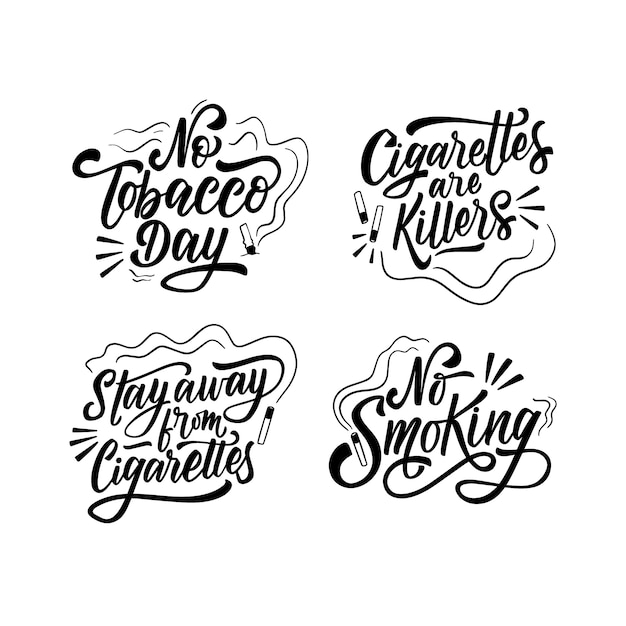 Monochrome lettering no tobacco day stickers collection