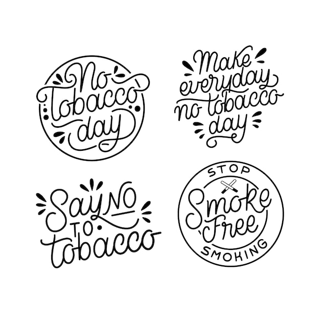 Free vector monochrome lettering no tobacco day stickers collection