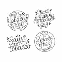 Free vector monochrome lettering no tobacco day stickers collection