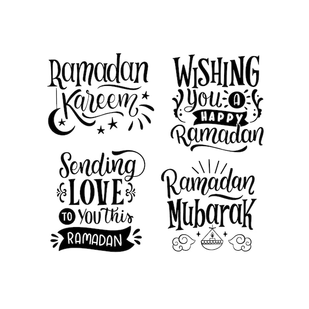 Vettore gratuito collezione di adesivi ramadan con lettere monocromatiche