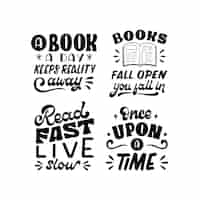 Free vector monochrome lettering reading stickers collection