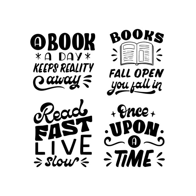 Monochrome lettering reading stickers collection