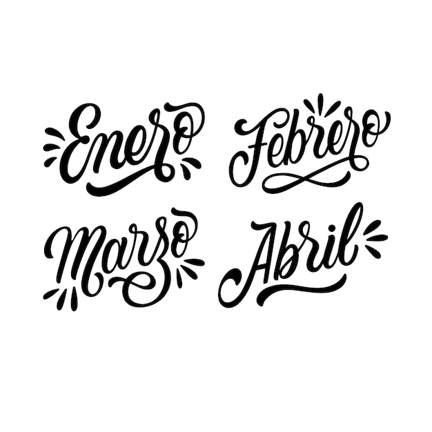 Monochrome lettering season stickers collection in spanish