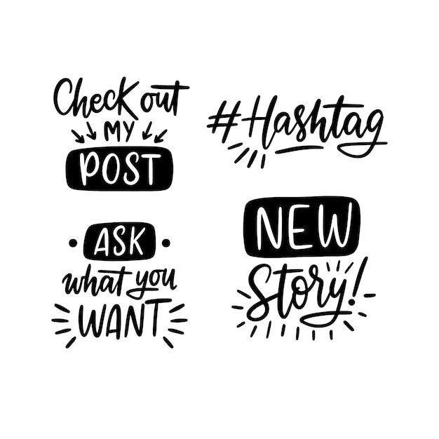 Free vector monochrome lettering social media stickers collection