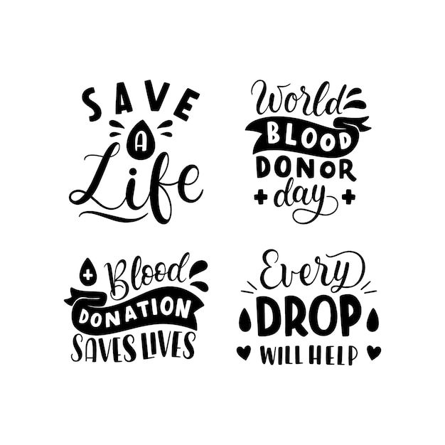 Free vector monochrome lettering world blood donor day stickers collection