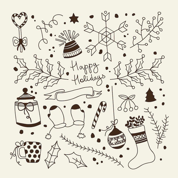 Free vector monochrome merry christmas composition traditional elements