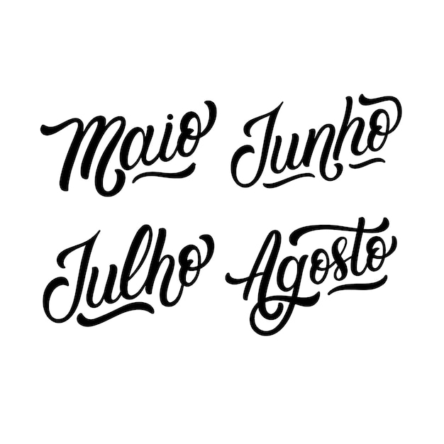Free vector monochrome month stickers collection in portuguese