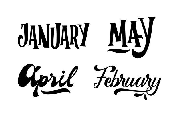 Monochrome months lettering collection
