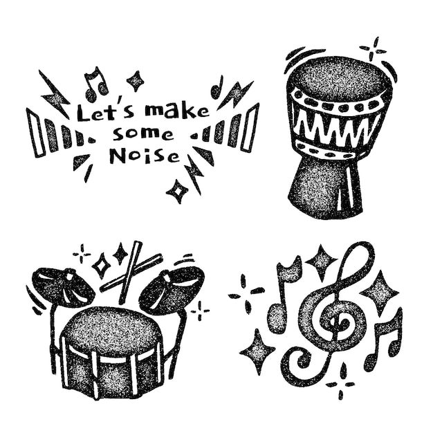 Free vector monochrome music stickers collection