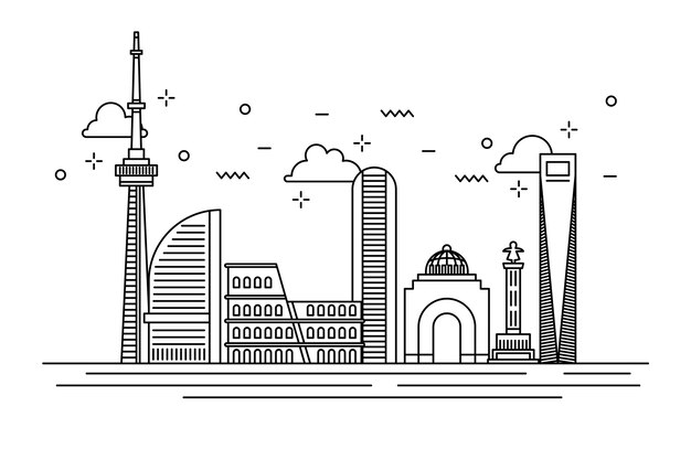 Monochrome outline landmarks skyline concept