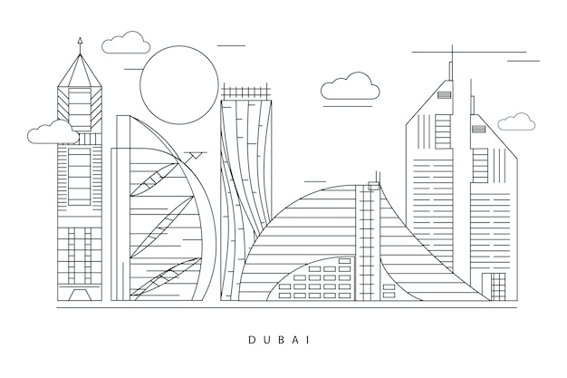 Monochrome outline landmarks skyline design