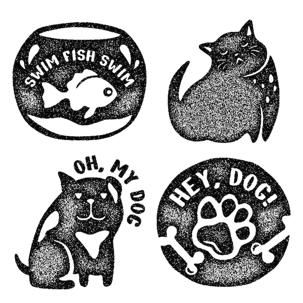Free vector monochrome pet animals stickers collection