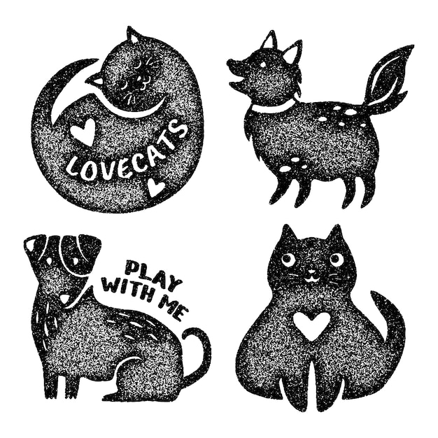 Free vector monochrome pet animals stickers collection