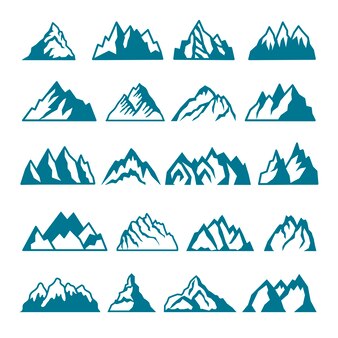 アウトドアや旅行のラベルセットの山の黒いシルエット 黒のシルエットの山のテンプレート 高原の山頂山のイラスト プレミアムベクター アウトドアや旅行のラベルセットの山の黒いシルエット 黒のシルエットの山のテンプレート 高原の山頂山のイラスト プレミアムベクター