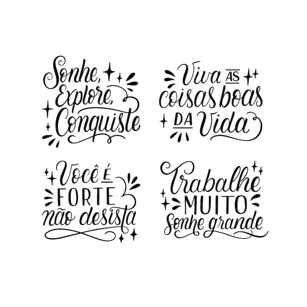 Monochrome portuguese lettering stickers collection