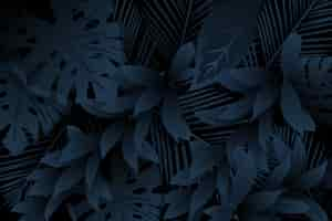 Free vector monochrome realistic dark tropical leaves background