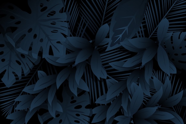 Monochrome realistic dark tropical leaves background