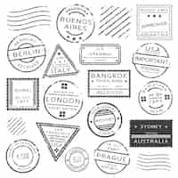 Free vector monochrome retro postage stamps set