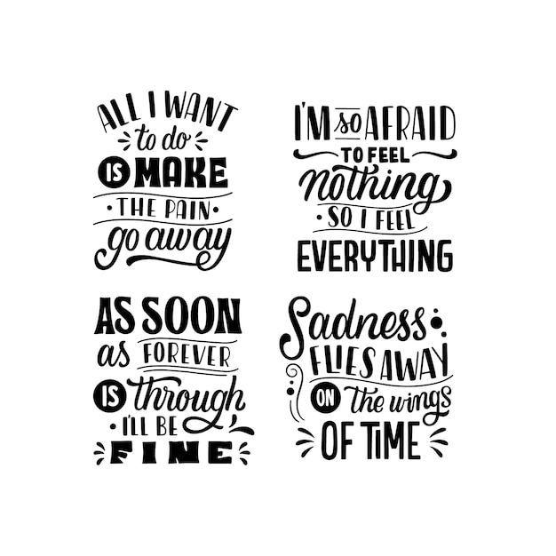 Monochrome sadness lettering stickers collection