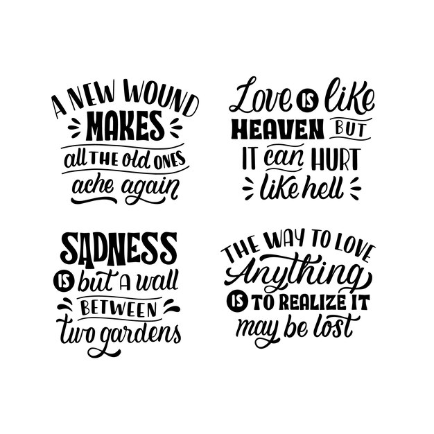 Monochrome sadness lettering stickers collection