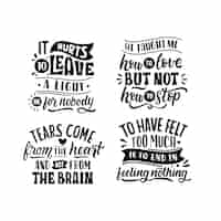 Free vector monochrome sadness lettering stickers collection