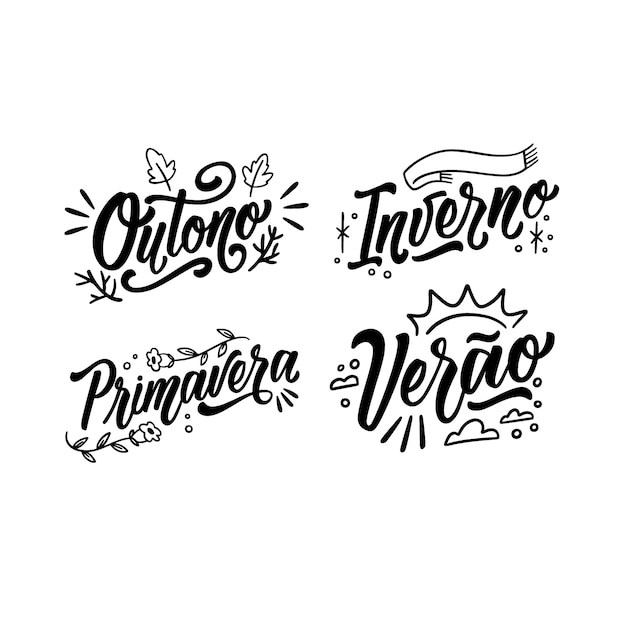 Free vector monochrome season stickers collection in portuguese