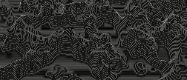 Monochrome sound line waves abstract background . distorted line shapes on black