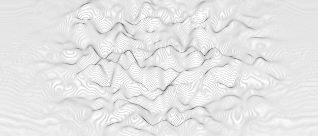 Монохромная звуковая линия волны абстрактный фон. Искаженные формы линий на белом фоне.