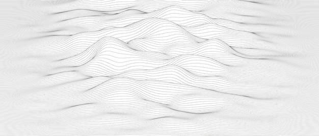 モノクロサウンドライン波抽象的な背景。白い背景の歪んだ線の形。