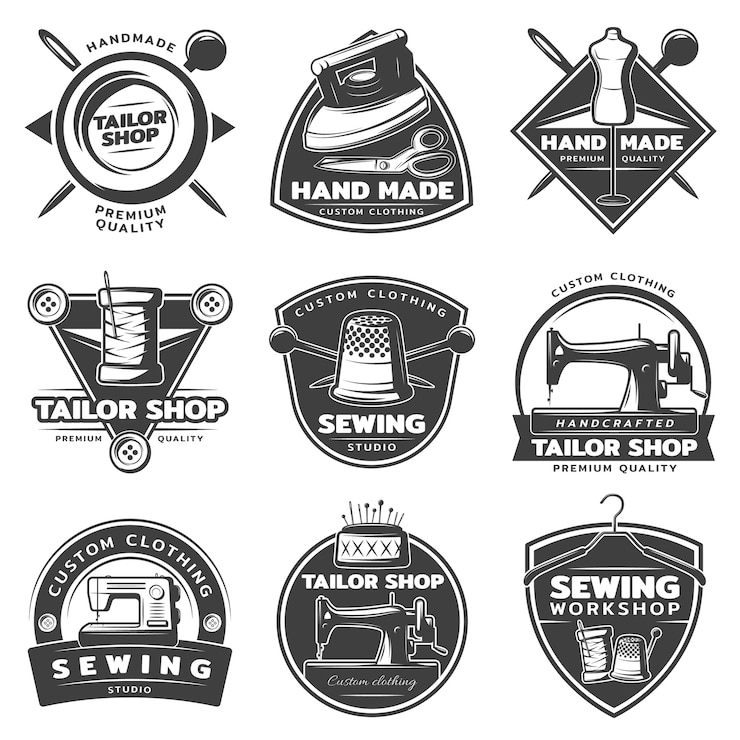 Free Vector monochrome tailor badge collection