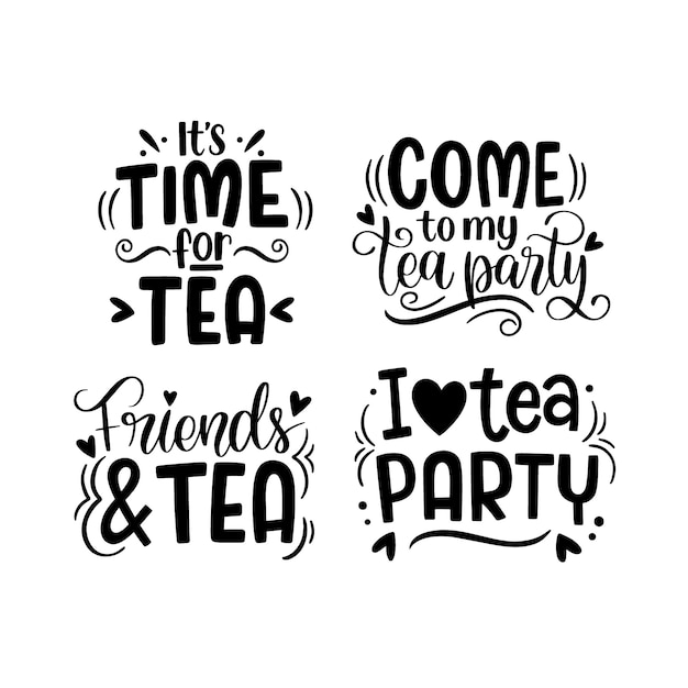 Free vector monochrome tea party stickers collection