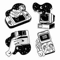 Free vector monochrome video gaming stickers collection