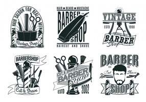 Monochrome vintage barber shop logos set