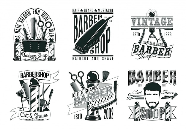 Монохромный старинный набор логотипов парикмахерской