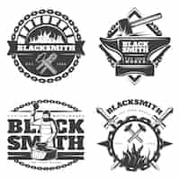 Free vector monochrome vintage blacksmith emblems set