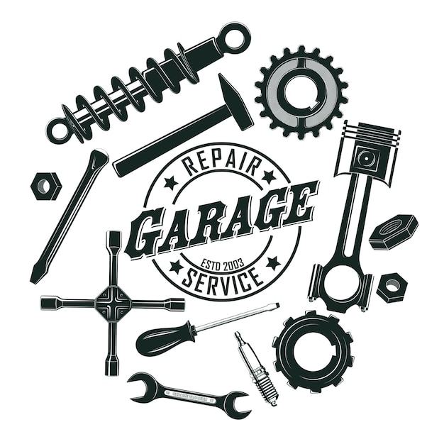 Monochrome Vintage Garage Tools Round Concept