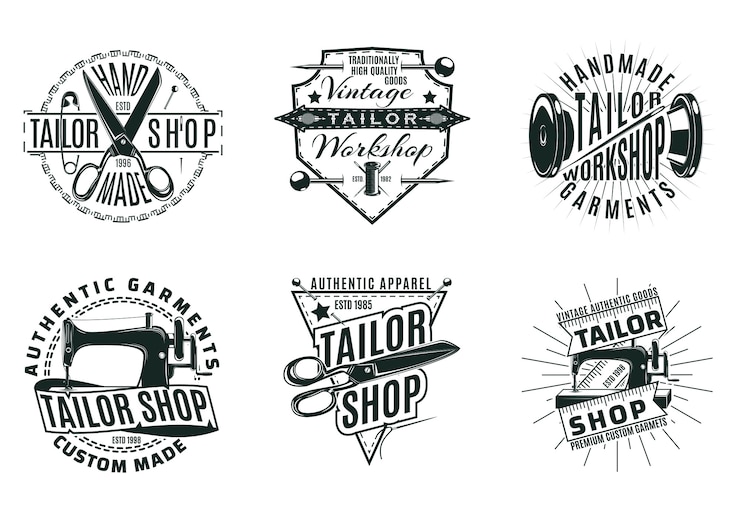 Free Vector monochrome vintage tailor shop logos set
