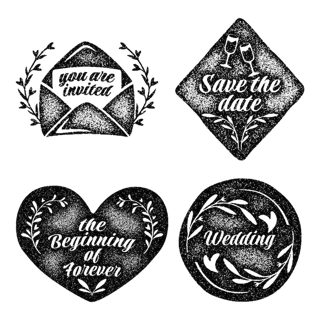 Free vector monochrome wedding stickers collection
