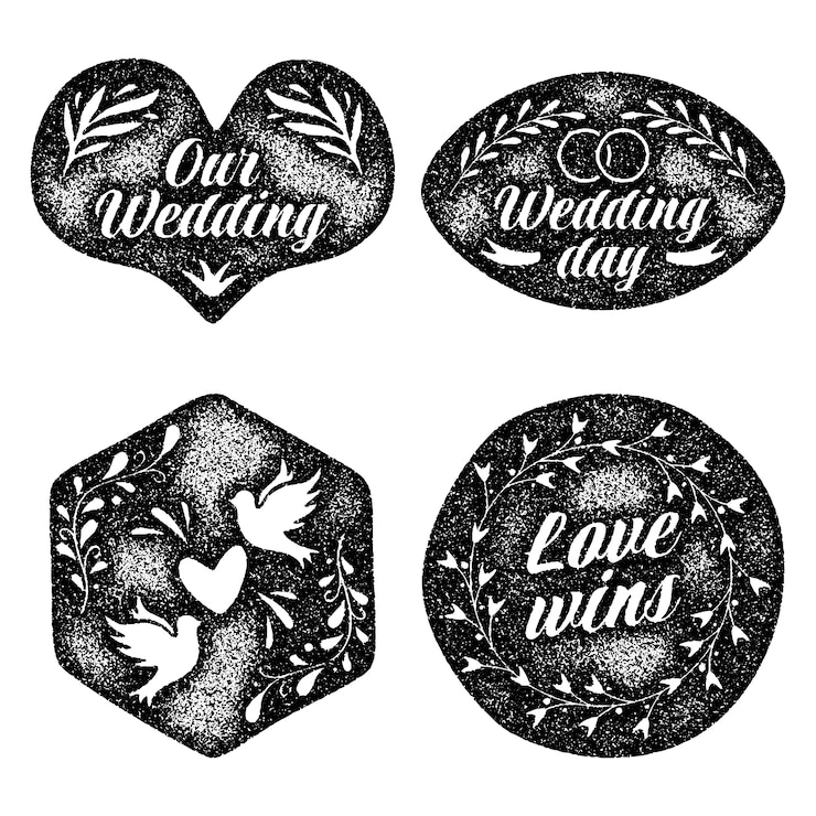 Free Vector monochrome wedding stickers collection