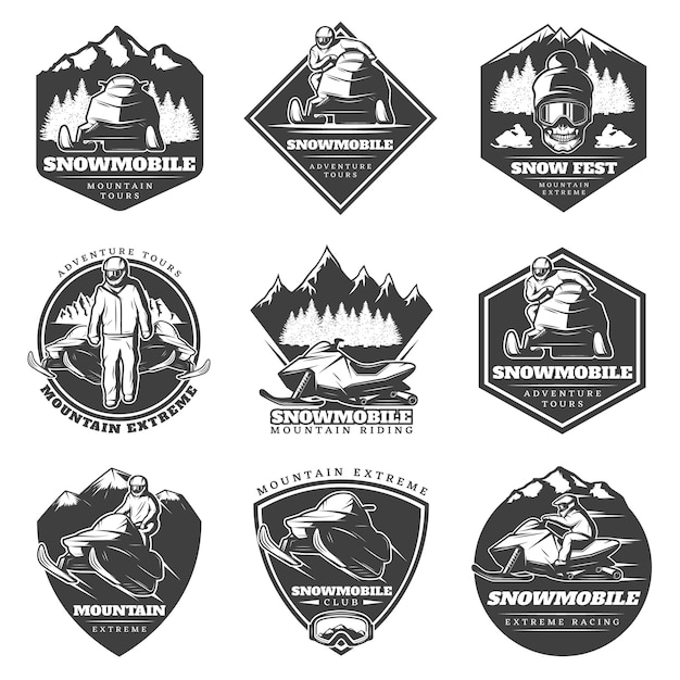 Free vector monochrome winter sport extreme logos set