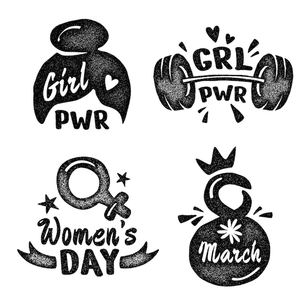 Free vector monochrome women's day stickers collection