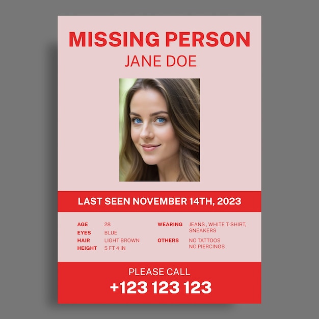 Free vector monocolor generic missing person poster