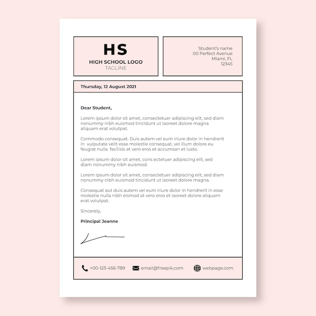 Monocolor grid pink high school cover letter template