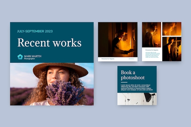 Vettore gratuito set di post instagram fotografo monocolore